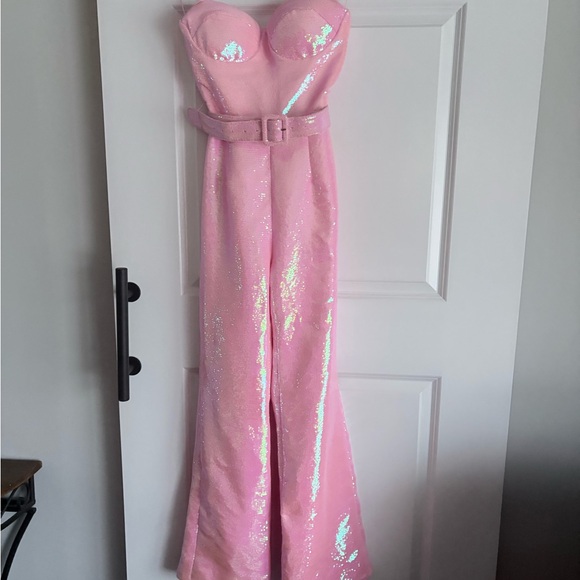 Fashion Nova Pants - Fashion Nova Special Feeling Pink Sequin Jumpsuit XS NEW NWT